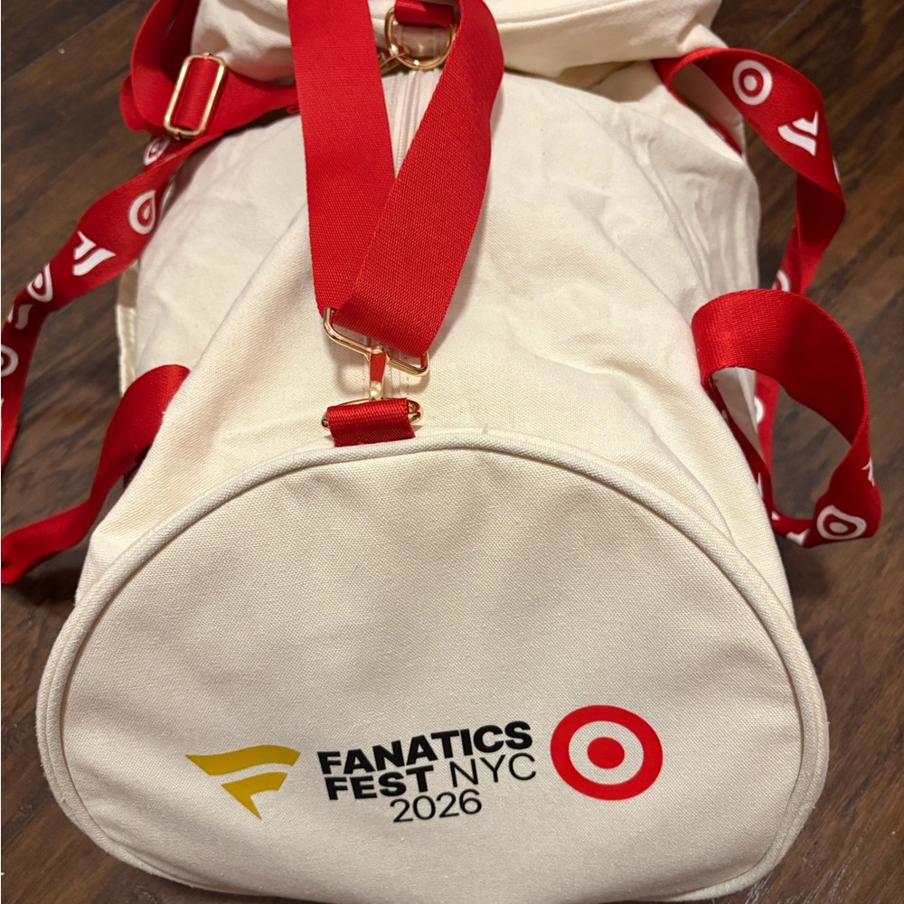 Target x Fanatics Fest NYC 2026 Canvas Duffle - Cream & Red- NEW in wrapping